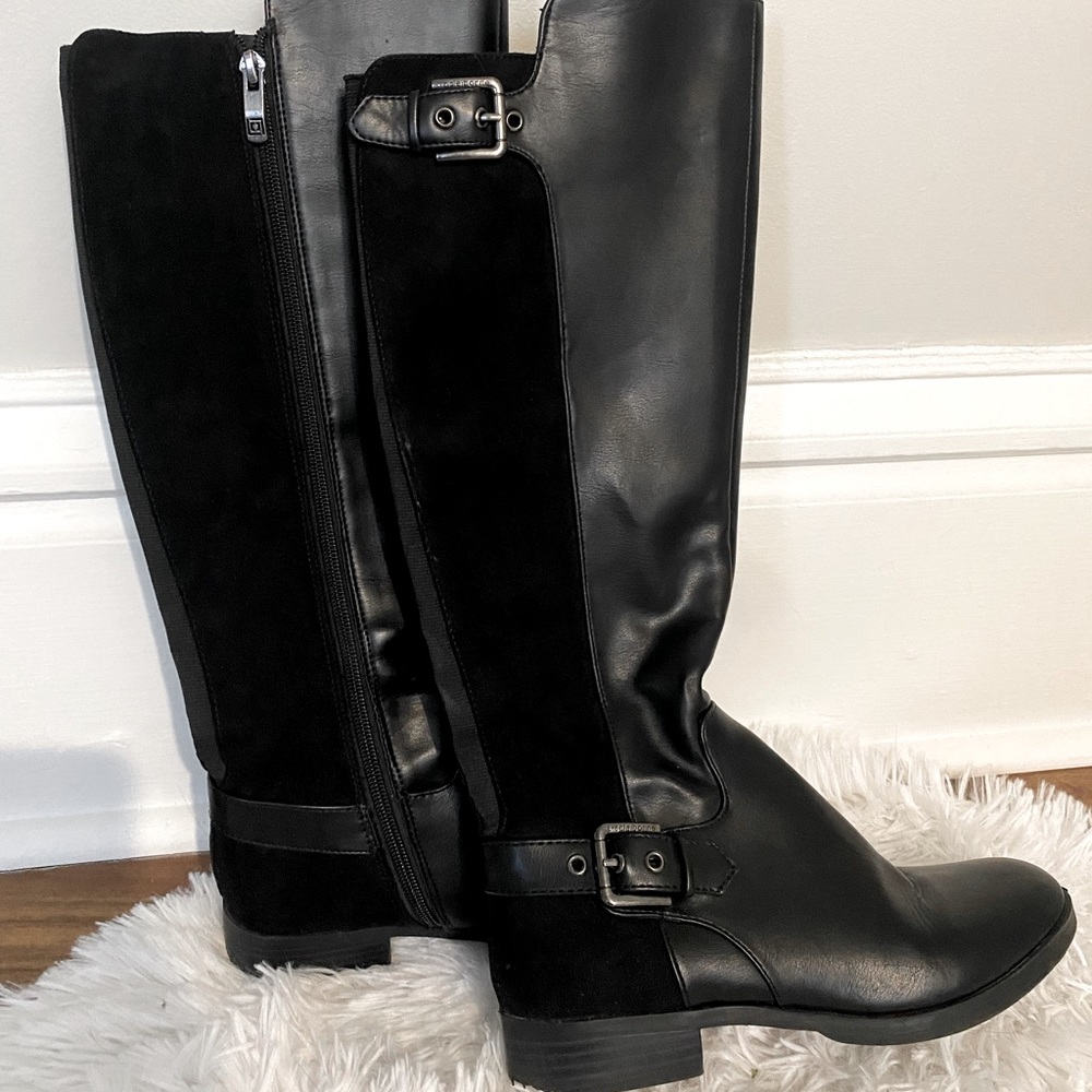 liz claiborne black zip-up riding boots